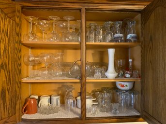Three Shelves Of Kitchenware, Includes Servers, Glassware, Mugs, Stemware, Crystal/cut Glass - Lot K2