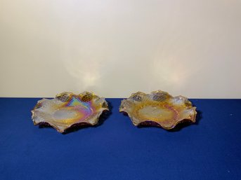 Pair Of Beautiful Iridescent Carnival Cut Glass Bowls / Platters