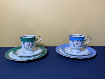 Two Sets Of Kunst Hummendorf Kronach Porcelain Tea Cups, Saucers & Small Plates W/Floral Motif, 6 PCS.