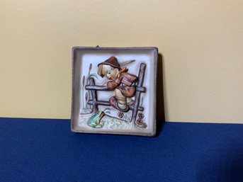 Vintage Ready To Hang Goebel Hummel Plaque 'Retreat To Safety' Boy With Frog - Signed To Reverse