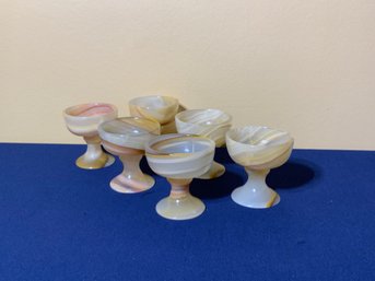 Set Of Six Onyx / Marble Stone Goblets / Coupe Glasses