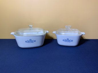 Two Vintage Blue Cornflower Corning Ware Covered Casserole Dishes