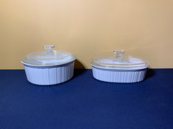 Two Vintage Corning Ware Covered Casserole Dishes