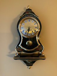 VTG Bucherer Neuchatel Striking Pendulum Clock W/wall Shelf & Key - Hand Painted Floral Motif & Gilt Details