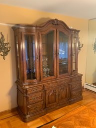 Large Traditional Wooden Two Piece Thomasville Breakfront With Amble Storage And Brass Pulls