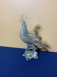 Lovely Vintage Art Glass Cockatoo Figurine In Shades Of Blue & Clear Glass
