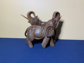 Pair Of Decorative Carved Wooden Elephants