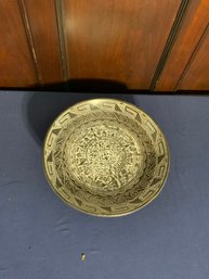 Metal Mayan Calendar Footed Decorative Plate
