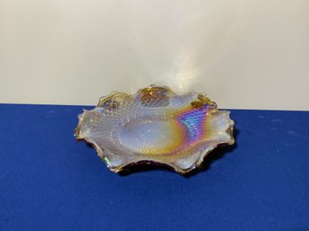 Beautiful Iridescent Gold Carnival Glass Crimped Hostess Plate By Indiana Glass In Box