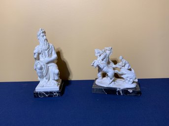 Two Italian Resin Sculptures By G. Ruggeri Depicting Different Classical Figures Atop Marble Bases