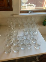 Group Of 36 Clear Drinking Glasses Monogramed W/the Letter 'P' Includes Hi Ball, Old Fashioned & Wine Glasses