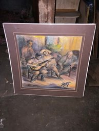 Vintage Painting Man Playing Guitar And Dancing Spider, 28.5x29