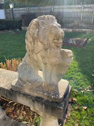 Stately Cement Lion Form Outdoor Garden Statuary