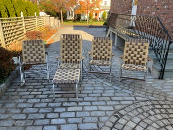 Vintage Retro Metal & Nylon Patio Chairs W/Rubber Banding, Includes Rocker And Reclining Chaise Lounge, 4 PCS.