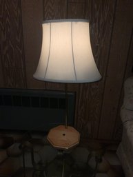 Vintage Table Lamp On Wooden Base With White Fabric Shade