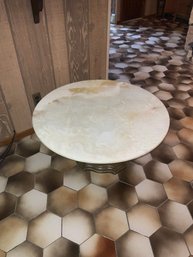 Vintage Round Wooden Pedestal Table With Marble Top