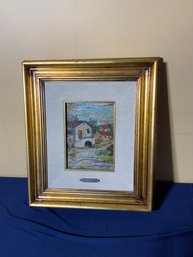 Unique Italian Micro Mosaic Of Structures In A Landscape Framed &  Matted - Signed L. Bartu On Plaque