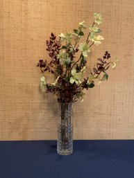 Cylindrical Crystal Vase With Faux Flowers
