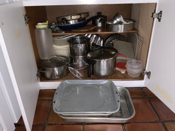 Cabinet Of Kitchenware, Includes Pots, Pans, Cake Molds, Baking Dishes & Stock Pots 1