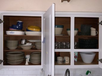 Three Shelves Of Tableware, Including Corningware, Dishes, Cups, Mugs, Bowl & Bakeware 1