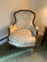 Vintage Wooden Armchair With A Delicate Pink & Green Floral Patterned Upholstery