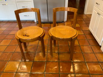 Two Modern Wooden Side Chairs With Round Cane Seats * See Description*