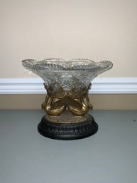 Castilian Imports Brass Swan Cut Crystal Pedestal Bowl