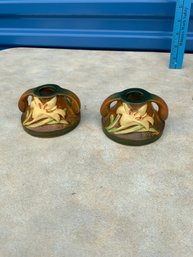 1940's Roseville Zephyr Sienna Candlestick Set