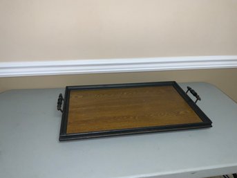 Antique Style Wood Tray With Metal Handle