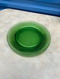 4 Green Depression Twisted Optic Luncheon Plates