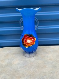 Vintage Mirano Style Blown Glass Trivoli Vase With Flower Wrap Design