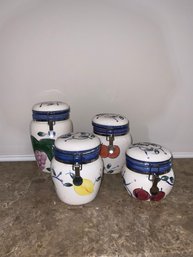 Set Of 4 Ceramic Kitchen Canisters (some Chips On Rims)