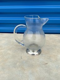 Vintage Mcm Mid Century Glass Pitcher Sterling Silver Base