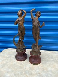 Pair Of Bronze Painted Cast Metal Statues Of Dancers: One Labels ''la Danse''