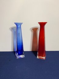Red And Blue Glass Vases