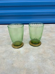 Pair Of Green Depression Glass Tumblers