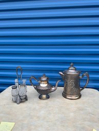 3 Pc Silverplate Lot: Condiment,coffee,tea Pieces