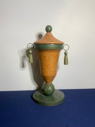 Plaster/leather Decor Urn With Lid