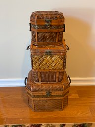Home Decorative Lot Of 3 Wicker Baskets- Great For Display