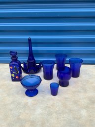 8 Pc Lot Of Cobalt Blue Glass Pieces