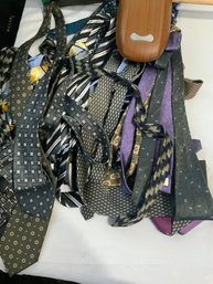 Large Lot Of Assorted Ties & Working Brookstone Automatic Tie Rack *see Description*