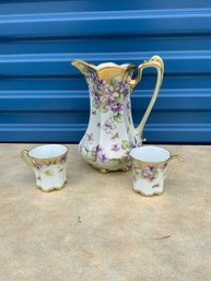 3 Piece Lot Handpainted Vintage Floral Coffee Set Demitasse