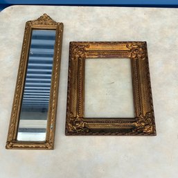 2 Pc Lot Gold Gilt Picture Frame & Vanity Mirror