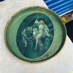 Vintage Clysmic Serving Tray ''king Of Table Waters'' Tin Green Tray