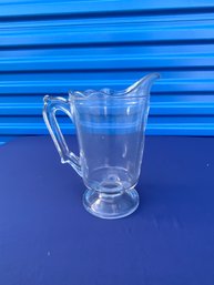 Vintage Footed Clear Glass Pitcher With Scalloped Edge