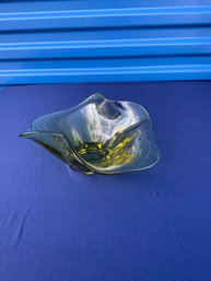 Vintage Gold Folded Glass Dish/decorative Bowl
