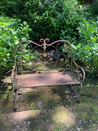Rustic Outdoor Metal Bench With Flower Design