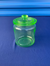 Anchor Hocking Depression/uranium Green Glass Lidded Provision Jar