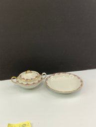 Set Of 2 Pieces, K.T.J.K China, Soup Plate & Sugar Bowl