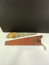 Vintage Wood Handle Full Length Disston Saw With Sleeve